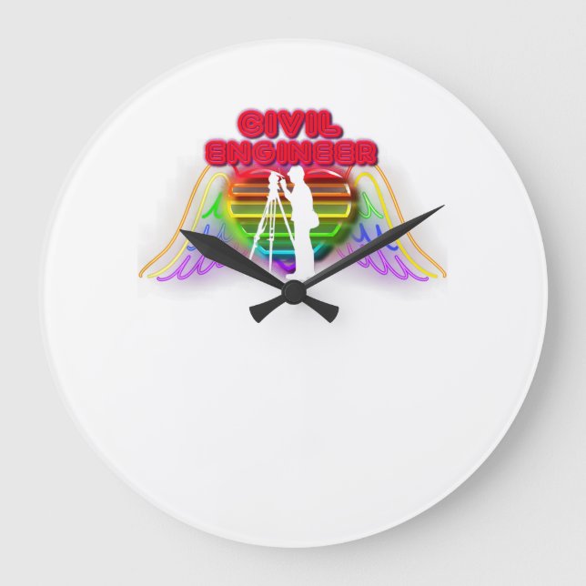 Civil Engineer Colourful Funny Presents For Civil Large Clock (Front)