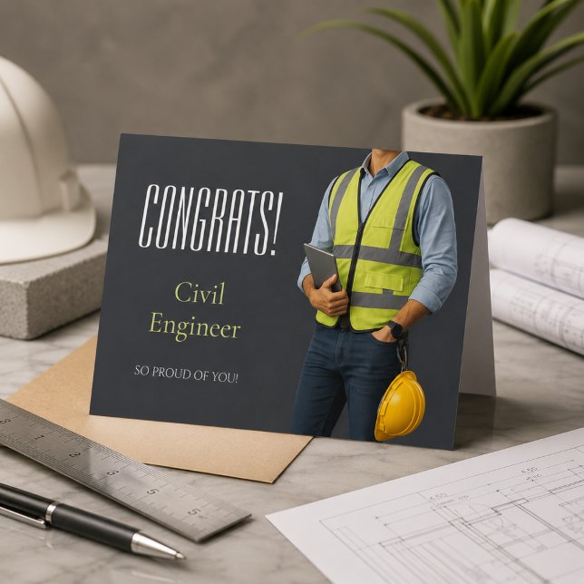 Civil Engineer Congrats Card (Modern civil engineer congratulations card with a clean industrial-inspired design.)