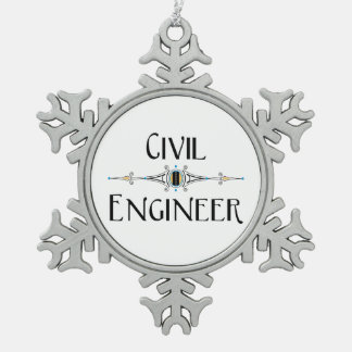 Civil Engineer Decorative Line Snowflake Pewter Christmas Ornament