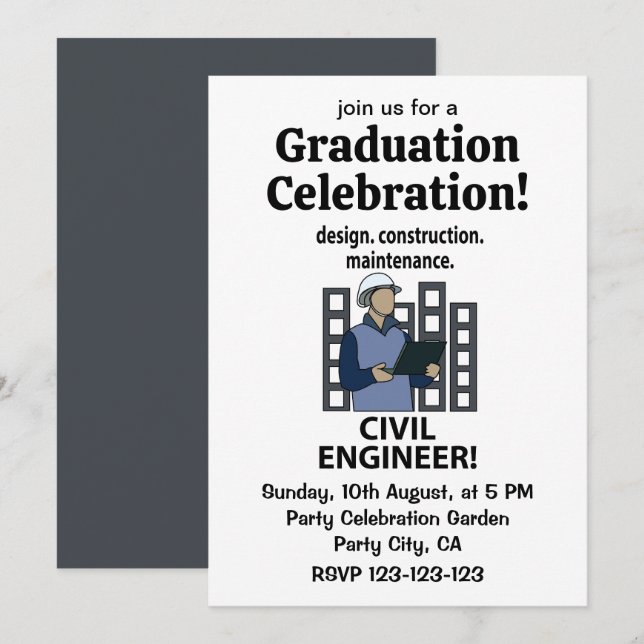  Civil Engineer Design Construction Civil Engineer Invitation (Front/Back)