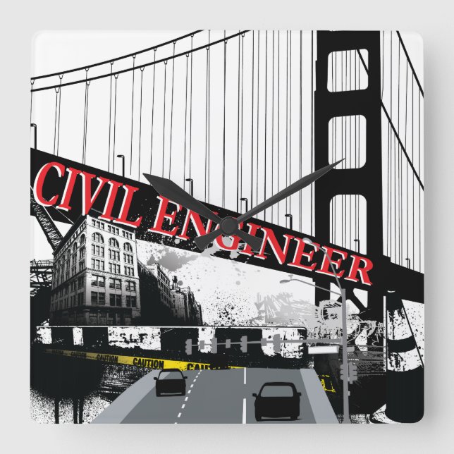 Civil Engineer Square Wall Clock (Front)