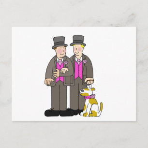 Civil union gay marriage two men and a dog. postcard