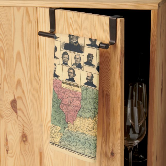 Civil War Border Military Portraits 1861, Restored Kitchen Towel (Thirds Fold)