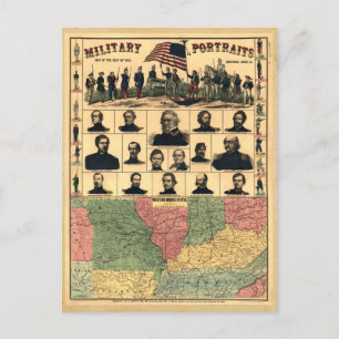 Civil War Border Military Portraits 1861, Restored Postcard