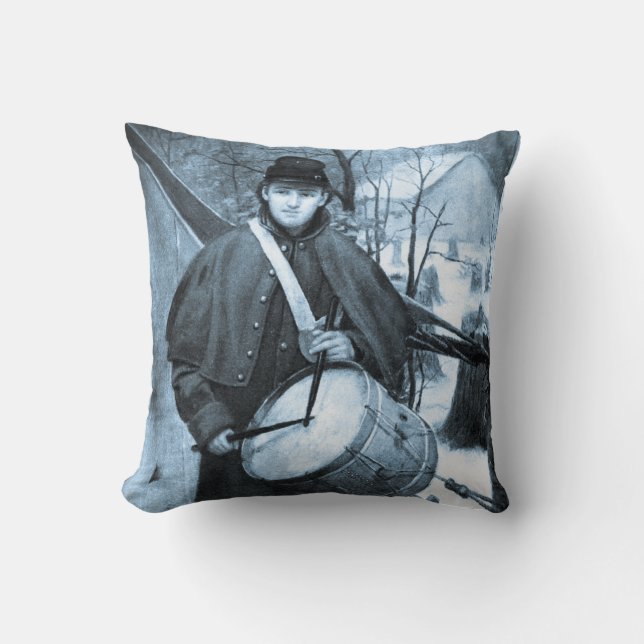 Civil War Drummer Boy Vintage Throw Pillow (Front)