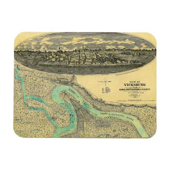 Civil War Era Map of Vicksburg Mississippi 1863 Magnet (Horizontal)