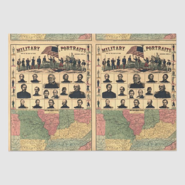 Civil War Military Portraits, Restored Decoupage Tissue Paper (Front)