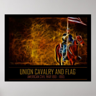 Civil War Poster - Union Cavalry And Flag