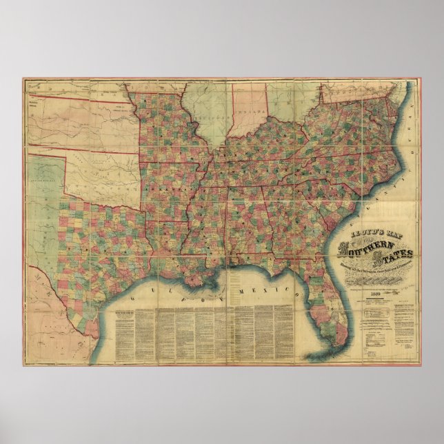 Civil War Southern States Map by J. Lloyd (1862) Poster (Front)
