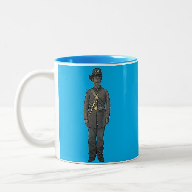 Civil War Union Soldier in Uniform with a Knife Two-Tone Coffee Mug (Left)