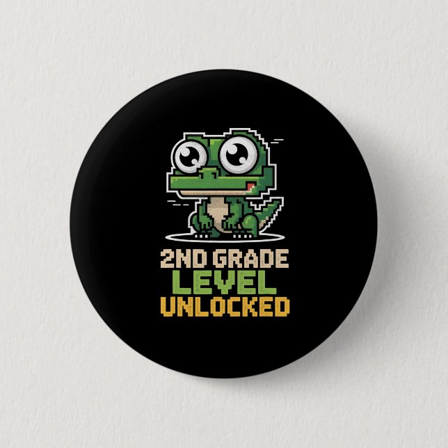 Ck To School 2nd Grade Lizard Gamer Second Level U 2 Inch Round Button (Front)