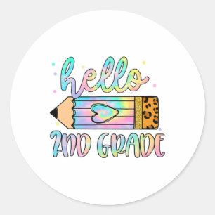 Ck To School Hello 2nd Grade Leopard Tie Dye Penci Classic Round Sticker