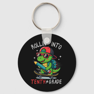 Ck To School Rollin' Into 10th Grade T-rex Skatebo Keychain