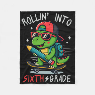 Ck To School Rollin' Into 6th Grade T-rex Skateboa Fleece Blanket