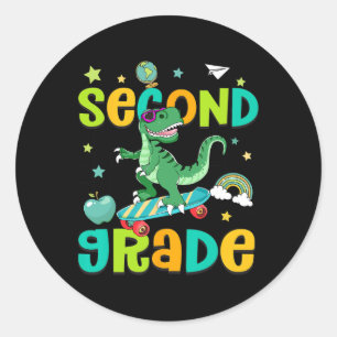 Ck To School Rolling Into 2nd Grade T-rex Skateboa Classic Round Sticker