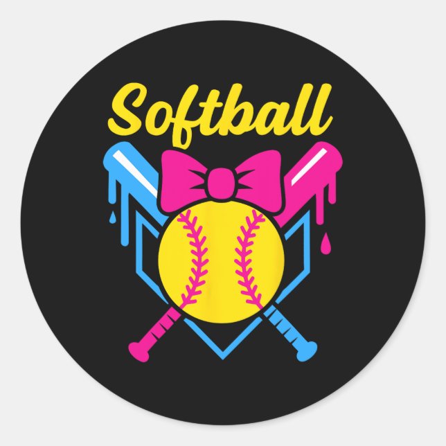 Ck To School Softll Player Ice+cream Softll Drip  Classic Round Sticker (Front)