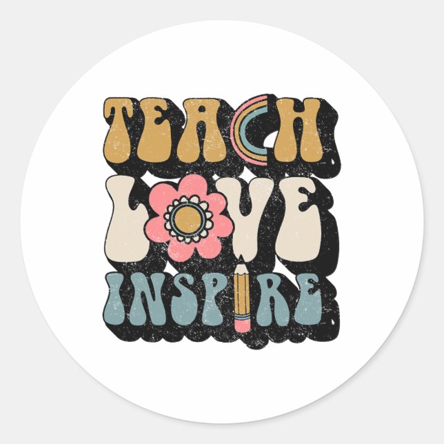 Ck To School Teach Love Inspire Retro Teachers Wom Classic Round Sticker (Front)