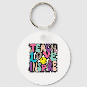 Ck To School Teach Love Inspire Retro Teachers Wom Keychain