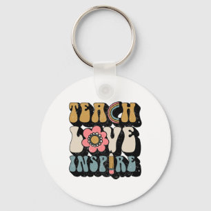 Ck To School Teach Love Inspire Retro Teachers Wom Keychain