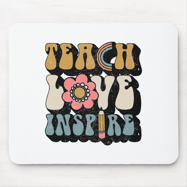 Ck To School Teach Love Inspire Retro Teachers Wom Mouse Pad (Front)