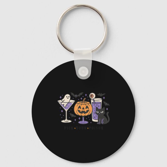 Ck Your Ison Halloween Black Cat Pumpkin Ghost Tai Keychain (Front)