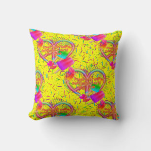 CKC-Peace, Love and Popsicle's-Yellow Sq Coussin