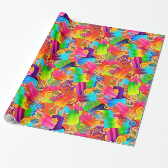CKC Popsicle Swirls, Orange-Gift Wrapping Paper (Unrolled)