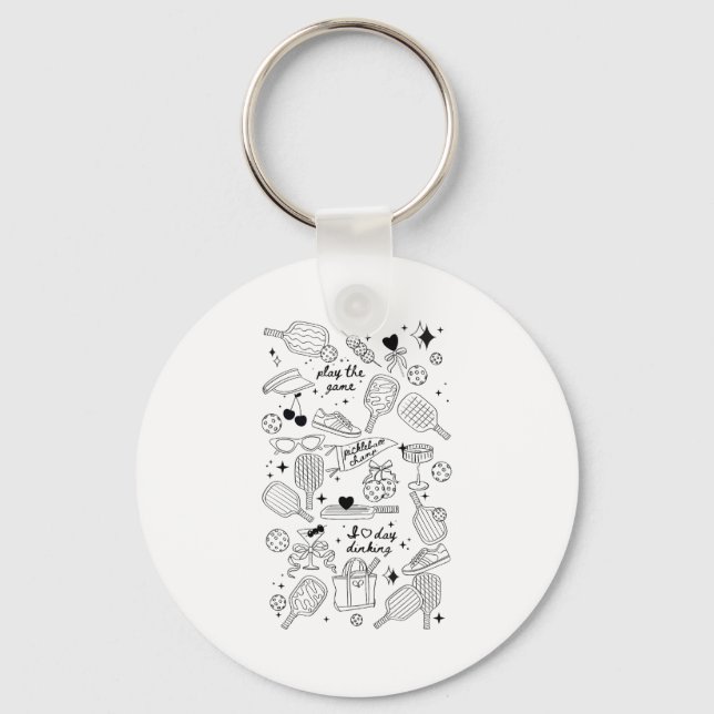 Ckleball Doodles In Black On Beige Retro Comfort C Keychain (Front)