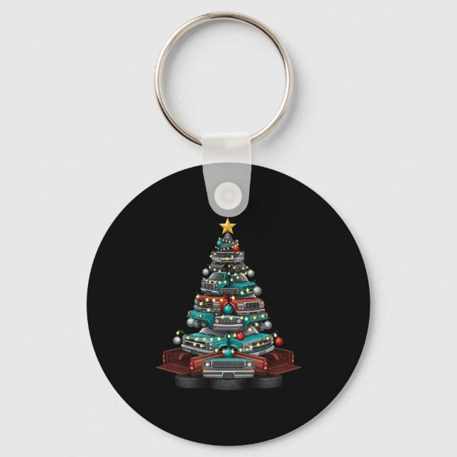 Ckup Truck Christmas Tree Funny Clic Car Graphic M Keychain (Front)