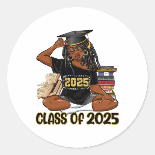Cl Of 2025 African American Women Black Girl Gradu Classic Round Sticker
