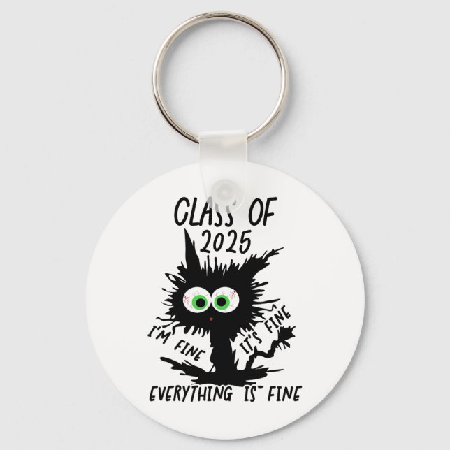 Cl Of 2025 Funny Black Cat  Keychain (Front)