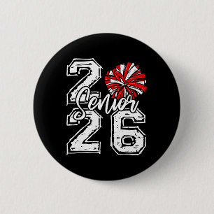 Cl Of 2026 Cheer Senior 2026 Red Pom Pom Cheerlead 2 Inch Round Button