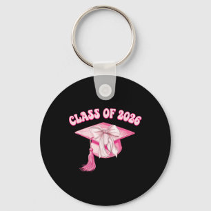 Cl Of 2026 Pink Coquette Bow Cap Senior 2026 Gradu Keychain