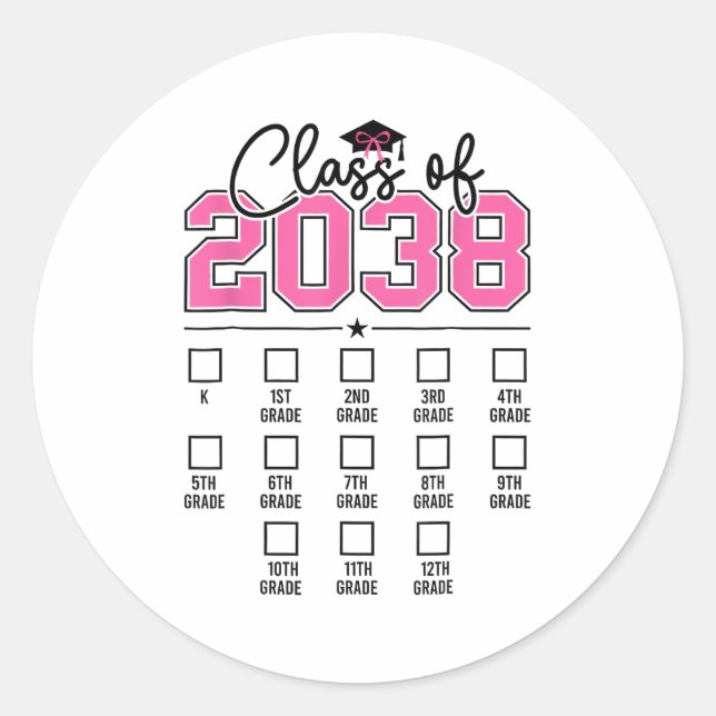 Cl Of 2038 Grow With Me Coquette Bow Back To Schoo Classic Round Sticker (Front)