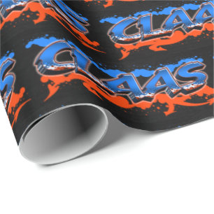Claas Vorname Name Graffiti blue orange Wrapping Paper