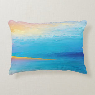 “Clachanray” Wide Pink and Blue Landscape Seascape Accent Pillow