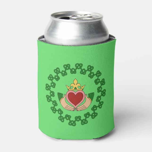 Claddagh and Green Knotwork Can Cooler (Can Front)