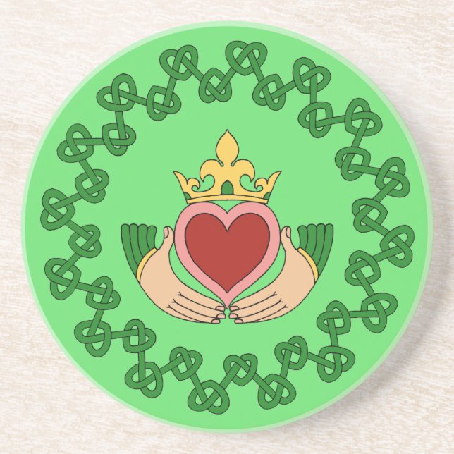 Claddagh and Green Knotwork Coaster (Front)