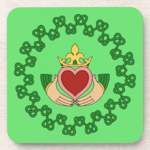 Claddagh and Green Knotwork Coaster