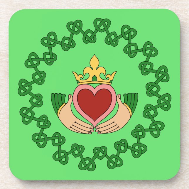 Claddagh and Green Knotwork Coaster (Front)