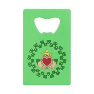 Claddagh and Green Knotwork Credit Card Bottle Opener