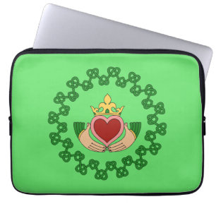 Claddagh and Green Knotwork Laptop Sleeve