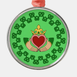 Claddagh and Green Knotwork Metal Ornament