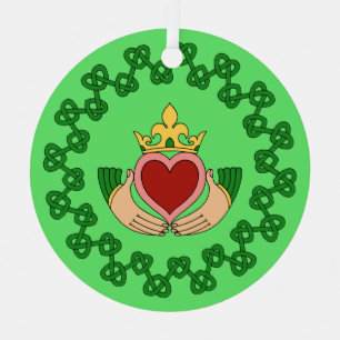 Claddagh and Green Knotwork Metal Ornament
