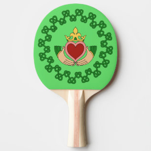 Claddagh and Green Knotwork Ping Pong Paddle