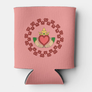 Claddagh and Red Knotwork on Pink Can Cooler