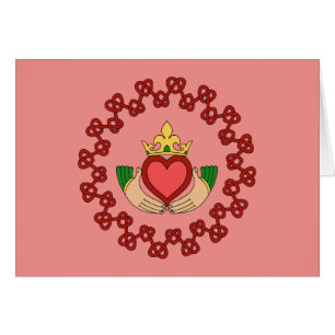 Claddagh and Red Knotwork on Pink Greeting Card