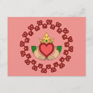 Claddagh and Red Knotwork on Pink Postcard