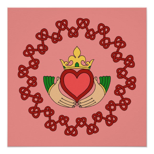 Claddagh and Red Knotwork on Pink Poster (Front)