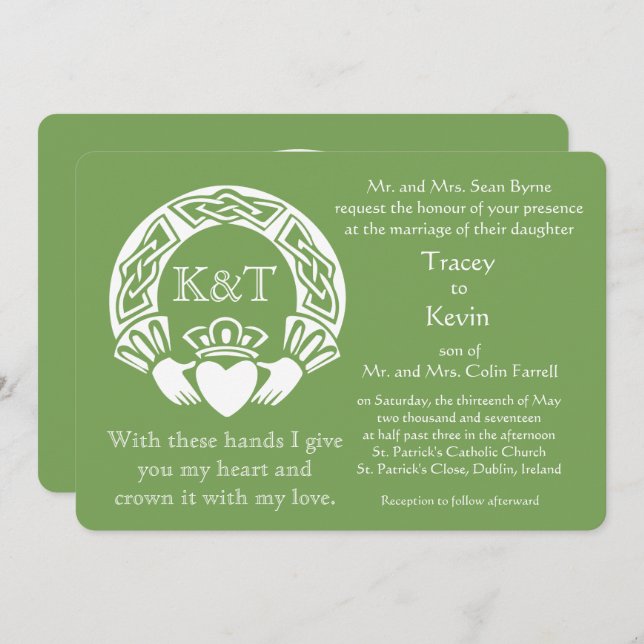 Claddagh Initials - Customize Background colour Invitation (Front/Back)